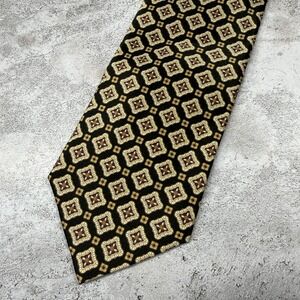 TODAY'S MAN Tie Mens OS Gold Green Geometric 100% Silk Made In Italy Necktie